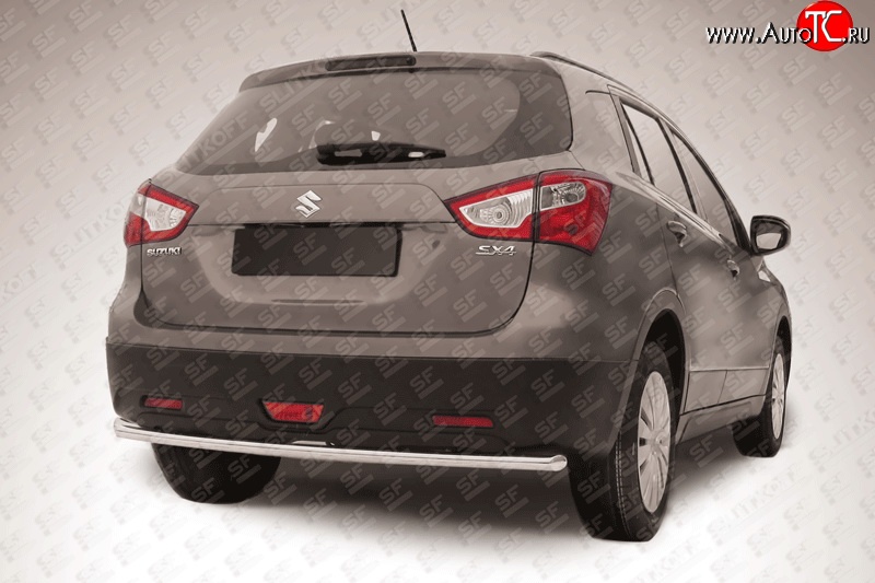 7 949 р. Одинарная защита заднего бампера из трубы диаметром 42 мм Slitkoff  Suzuki SX4  JYB, JYA (2013-2016) хэтчбэк дорестайлинг (Цвет: нержавеющая полированная сталь)  с доставкой в г. Пермь