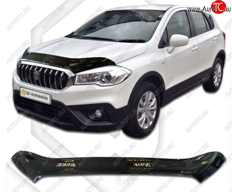2 199 р. Дефлектор капота CA-Plastiс  Suzuki SX4  JAB, JYA (2016-2021) хэтчбэк рестайлинг (Classic черный, Без надписи)  с доставкой в г. Пермь