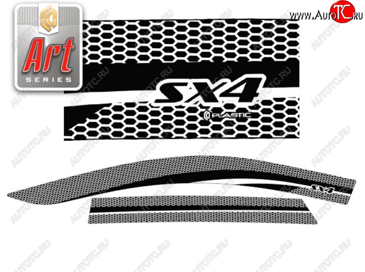 2 299 р. Дефлектора окон CA-Plastic  Suzuki SX4  JAB, JYA (2016-2021) хэтчбэк рестайлинг (Серия Art черная, Без хром.молдинга)  с доставкой в г. Пермь