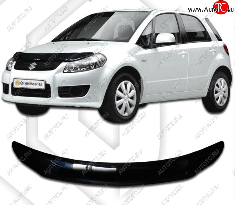 2 079 р. Дефлектор капота (левый руль) CA-Plastic Suzuki SX4 GYA,GYB  рестайлинг, хэтчбэк (2010-2016) (Classic черный, Без надписи)  с доставкой в г. Пермь