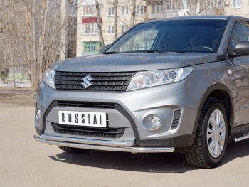 16 949 р. Защита переднего бампера (2 трубыØ42 мм, нержавейка) SLITKOFF Suzuki Vitara LY дорестайлинг (2015-2019)  с доставкой в г. Пермь. Увеличить фотографию 2