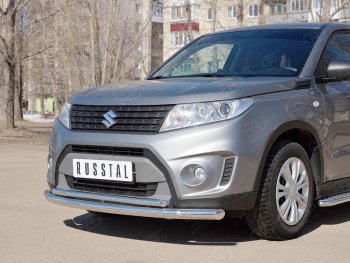 17 699 р. Защита переднего бампера (2 трубы Ø63 и 42 мм, нержавейка) SLITKOFF Suzuki Vitara LY дорестайлинг (2015-2019)  с доставкой в г. Пермь. Увеличить фотографию 2