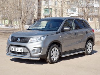 17 699 р. Защита переднего бампера (2 трубы Ø63 и 42 мм, нержавейка) SLITKOFF Suzuki Vitara LY дорестайлинг (2015-2019)  с доставкой в г. Пермь. Увеличить фотографию 3