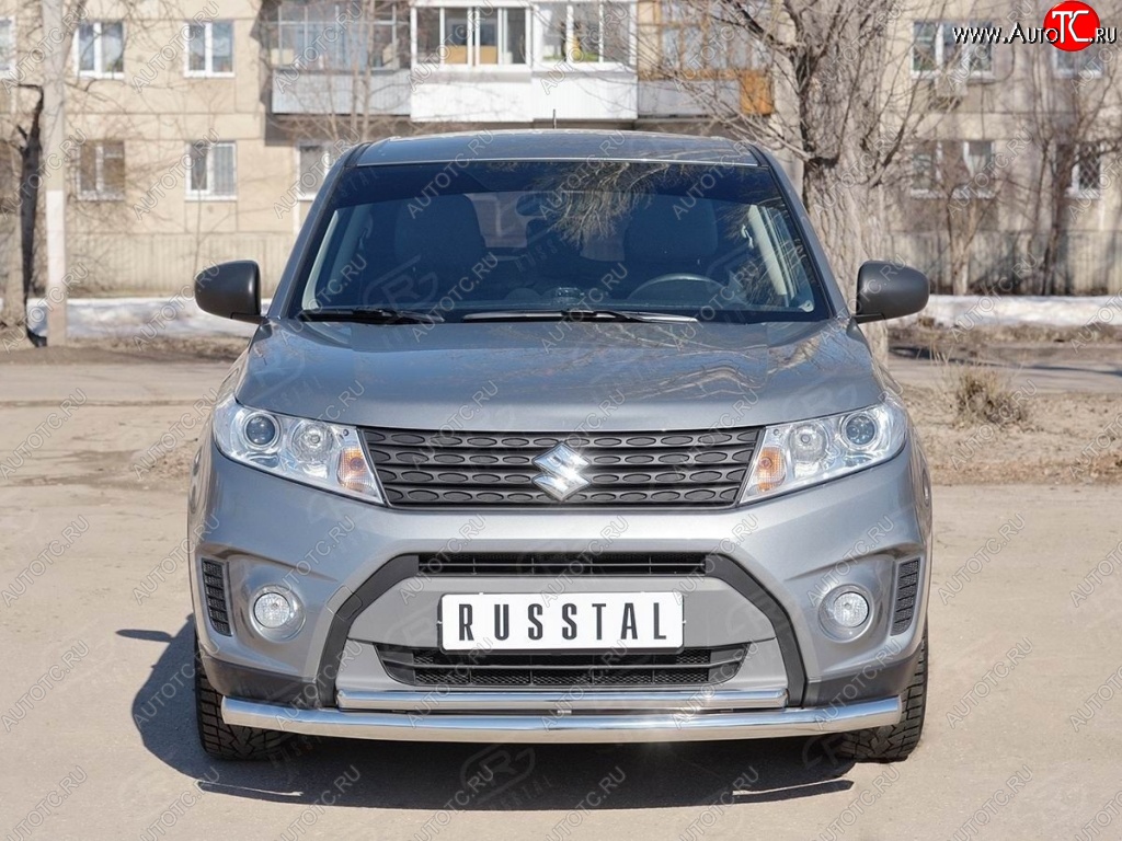 17 699 р. Защита переднего бампера (2 трубы Ø63 и 42 мм, нержавейка) SLITKOFF Suzuki Vitara LY дорестайлинг (2015-2019)  с доставкой в г. Пермь
