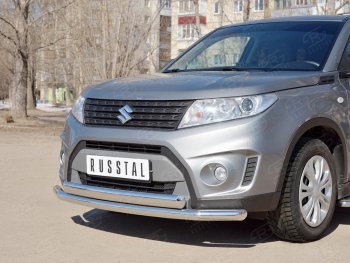 14 599 р. Защита переднего бампера (2 трубы Ø63 и 75х42 мм, нержавейка) Russtal Suzuki Vitara LY дорестайлинг (2015-2019)  с доставкой в г. Пермь. Увеличить фотографию 2