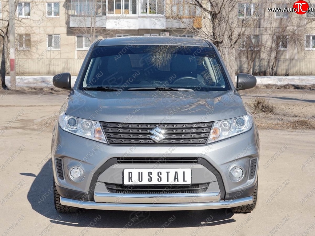 14 599 р. Защита переднего бампера (2 трубы Ø63 и 75х42 мм, нержавейка) Russtal Suzuki Vitara LY дорестайлинг (2015-2019)  с доставкой в г. Пермь