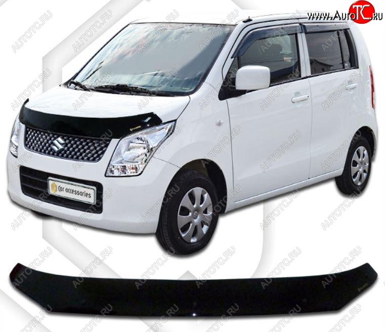 1 899 р. Дефлектор капота CA-Plastiс  Suzuki Wagon R  MH23S (2008-2012) (серия Classic черный, Без надписи)  с доставкой в г. Пермь