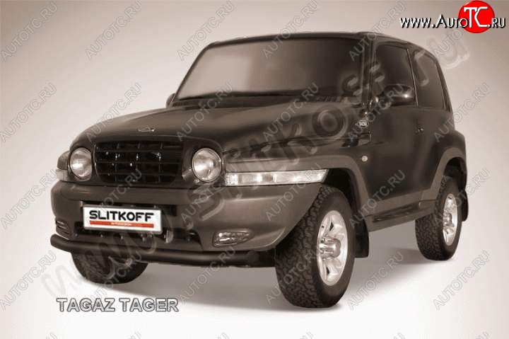 8 849 р. Защита переднего бампер Slitkoff ТАГАЗ Tager 3d (2008-2012) (Цвет: серебристый)  с доставкой в г. Пермь