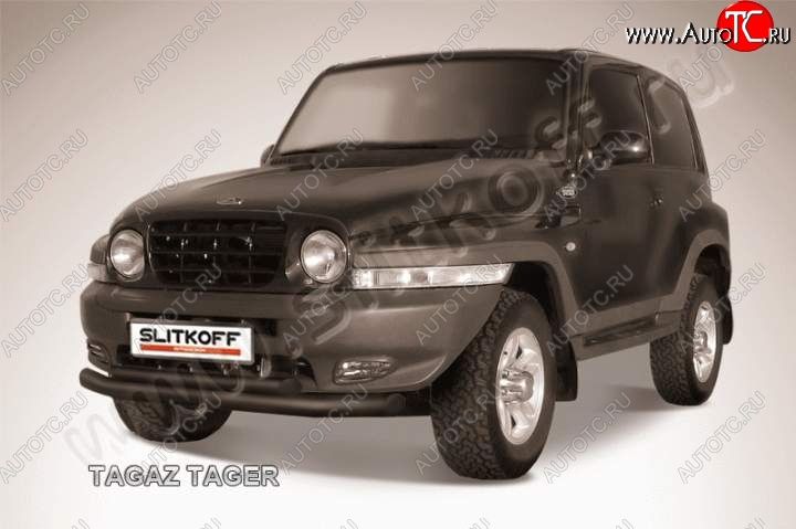 10 699 р. Защита переднего бампер Slitkoff ТАГАЗ Tager 3d (2008-2012) (Цвет: серебристый)  с доставкой в г. Пермь