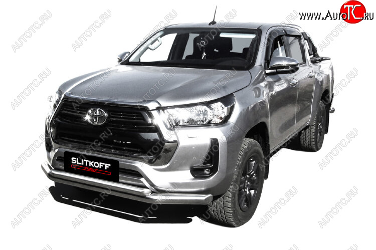 22 699 р. Защита переднего бампера Slitkoff (Ø 76+Ø 57, двойная).  Toyota Hilux  AN120 (2017-2020) 1-ый рестайлинг (Нержавеющая сталь)  с доставкой в г. Пермь