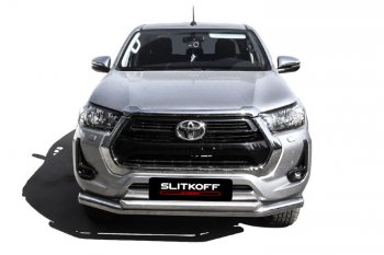 22 699 р. Защита переднего бампера Slitkoff (Ø 76+Ø 57, двойная).  Toyota Hilux  AN120 (2017-2020) 1-ый рестайлинг (Нержавеющая сталь)  с доставкой в г. Пермь. Увеличить фотографию 2
