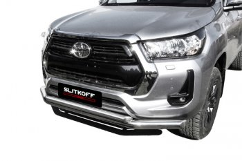 22 699 р. Защита переднего бампера Slitkoff (Ø 76+Ø 57, двойная).  Toyota Hilux  AN120 (2017-2020) 1-ый рестайлинг (Нержавеющая сталь)  с доставкой в г. Пермь. Увеличить фотографию 3