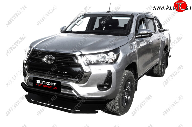 15 899 р. Защита переднего бампера Slitkoff (Ø 76+Ø 57 мм, двойная).  Toyota Hilux  AN120 (2017-2020) 1-ый рестайлинг (Сталь с полимерным покрытием. Цвет: черный)  с доставкой в г. Пермь