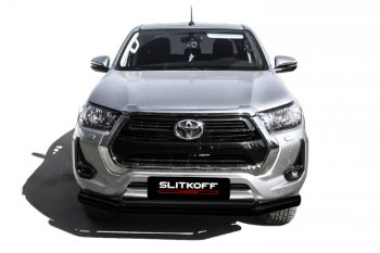 15 899 р. Защита переднего бампера Slitkoff (Ø 76+Ø 57 мм, двойная).  Toyota Hilux  AN120 (2017-2020) 1-ый рестайлинг (Сталь с полимерным покрытием. Цвет: черный)  с доставкой в г. Пермь. Увеличить фотографию 2