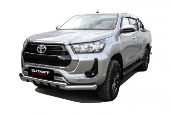 24 649 р. Защита переднего бампера Slitkoff (Ø 76+Ø 57, двойная с профильной ЗК).  Toyota Hilux  AN120 (2017-2020) 1-ый рестайлинг  с доставкой в г. Пермь. Увеличить фотографию 2