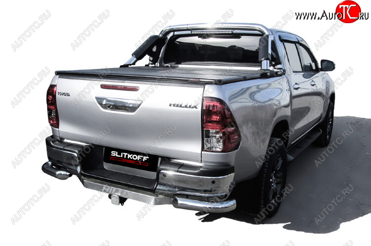 12 999 р. Защита заднего бампера Slitkoff (Ø 76 мм, уголки)  Toyota Hilux  AN120 (2017-2020) 1-ый рестайлинг (Нержавеющая сталь)  с доставкой в г. Пермь