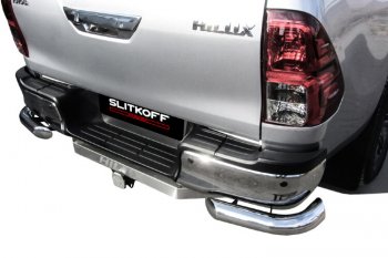 12 999 р. Защита заднего бампера Slitkoff (Ø 76 мм, уголки)  Toyota Hilux  AN120 (2017-2020) 1-ый рестайлинг (Нержавеющая сталь)  с доставкой в г. Пермь. Увеличить фотографию 3