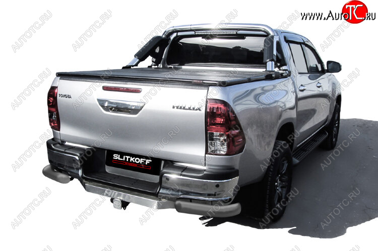8 999 р. Защита заднего бампера Slitkoff (Ø 76 мм, уголки)  Toyota Hilux  AN120 (2017-2020) 1-ый рестайлинг (Сталь с полимерным покрытием. Цвет: серебристый)  с доставкой в г. Пермь