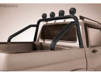 Защитная дуга багажника на Slitkoff (Ø 76 мм, с креплениями под ПТФ) Toyota Hilux  AN120 (2017-2020) 1-ый рестайлинг (Сталь с полимерным покрытием. Цвет: черный)
