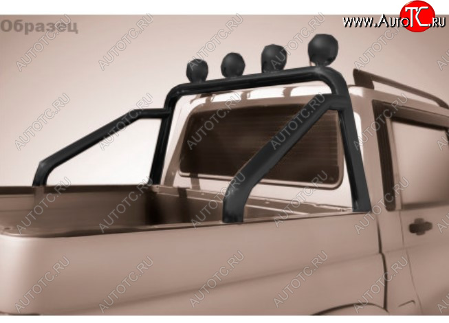 16 249 р. Защитная дуга багажника на Slitkoff (Ø 76 мм, с креплениями под ПТФ) Toyota Hilux AN120 1-ый рестайлинг (2017-2020) (Сталь с полимерным покрытием. Цвет: черный)  с доставкой в г. Пермь