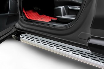 Пороги алюминиевые Slitkoff Toyota Hilux  AN120 (2017-2020) 1-ый рестайлинг (Premium Silver)