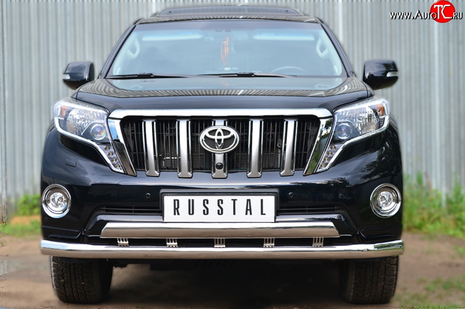 18 649 р. Защита переднего бампера (2 трубыØ76 и 75х42 мм, нержавейка) Russtal Toyota Land Cruiser Prado J150 1-ый рестайлинг (2013-2017)  с доставкой в г. Пермь