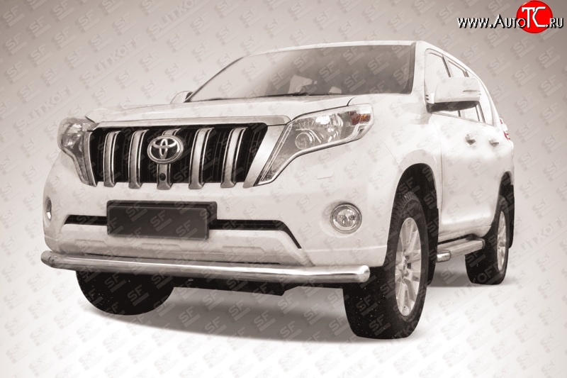 16 349 р. Одинарная защита переднего бампера диаметром 76 мм Slitkoff Toyota Land Cruiser Prado J150 1-ый рестайлинг (2013-2017) (Цвет: нержавеющая полированная сталь)  с доставкой в г. Пермь