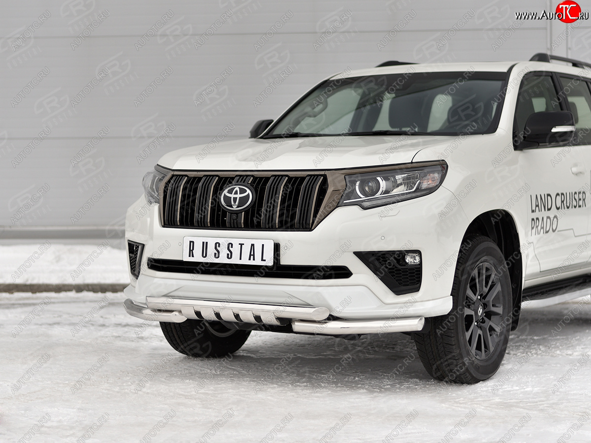 27 899 р. Защита переднего бампера (Ø63 мм с клыками, нержавейка, BLACK ONYX) SLITKOFF  Toyota Land Cruiser Prado  J150 (2020-2025) 3-ий рестайлинг  с доставкой в г. Пермь