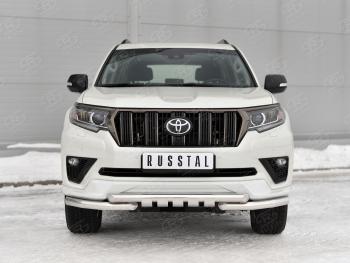 27 899 р. Защита переднего бампера (Ø63 мм с клыками, нержавейка, BLACK ONYX) SLITKOFF  Toyota Land Cruiser Prado  J150 (2020-2025) 3-ий рестайлинг  с доставкой в г. Пермь. Увеличить фотографию 2