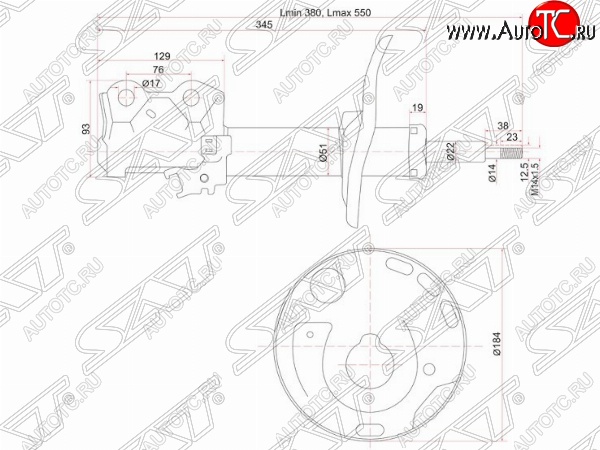 3 699 р. Левый амортизатор передний SAT Toyota Auris E150 хэтчбэк 5 дв. дорестайлинг (2006-2010)  с доставкой в г. Пермь