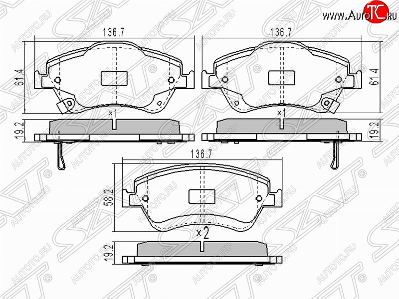 1 299 р. Колодки тормозные (передние) SAT Toyota Auris E150 хэтчбэк 5 дв. рестайлинг (2010-2012)  с доставкой в г. Пермь