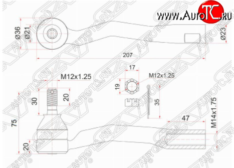 869 р. Правый наконечник рулевой тяги SAT Toyota Avensis T220 седан дорестайлинг (1997-2001)  с доставкой в г. Пермь