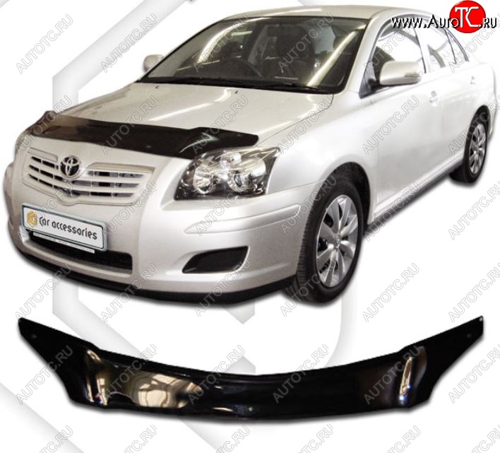 2 079 р. Дефлектор капота CA-Plastic Toyota Avensis T250 седан дорестайлинг (2003-2006) (серия Classic черный, Без надписи)  с доставкой в г. Пермь