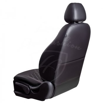 9 449 р. Чехлы для сидений Lord Autofashion Турин Ромб (экокожа) Toyota Avensis T250 седан дорестайлинг (2003-2006) (Черный, вставка черная, строчка серая)  с доставкой в г. Пермь. Увеличить фотографию 3