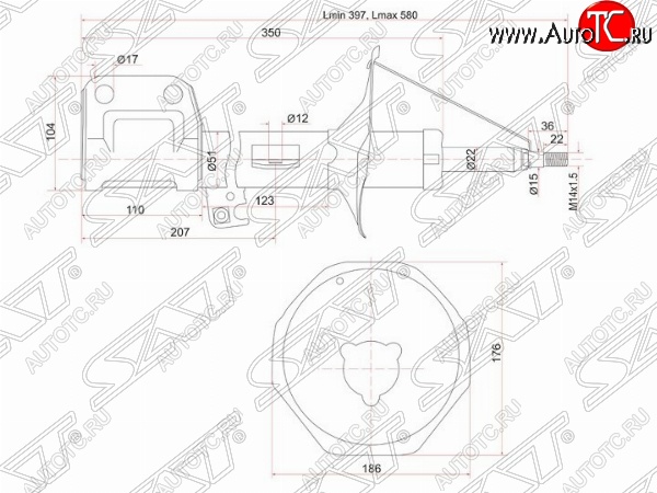 3 679 р. Левый амортизатор передний SAT Toyota Avensis T250 седан дорестайлинг (2003-2006)  с доставкой в г. Пермь