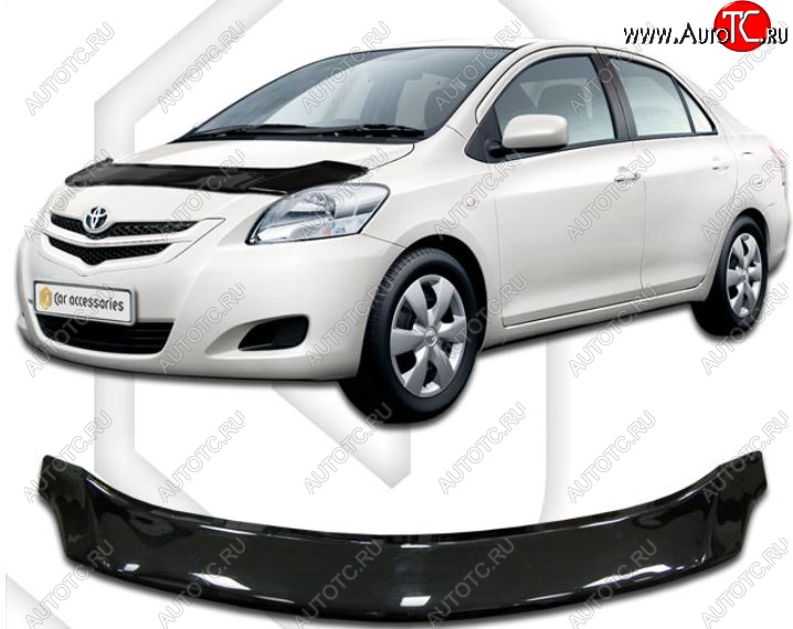 2 159 р. Дефлектор капота (NCP96, KSP92, SCP92) CA-Plastiс  Toyota Belta/Yaris  XP90 (2005-2012) седан (Classic черный, Без надписи)  с доставкой в г. Пермь