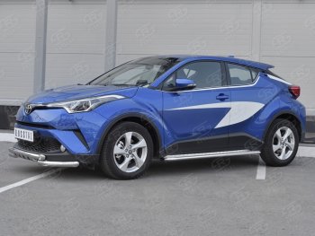 23 549 р. Защита переднего бампера (Ø63 мм с клыками, нержавейка) SLITKOFF  Toyota C-HR  NGX10, ZGX10 (2016-2019) дорестайлинг  с доставкой в г. Пермь. Увеличить фотографию 2