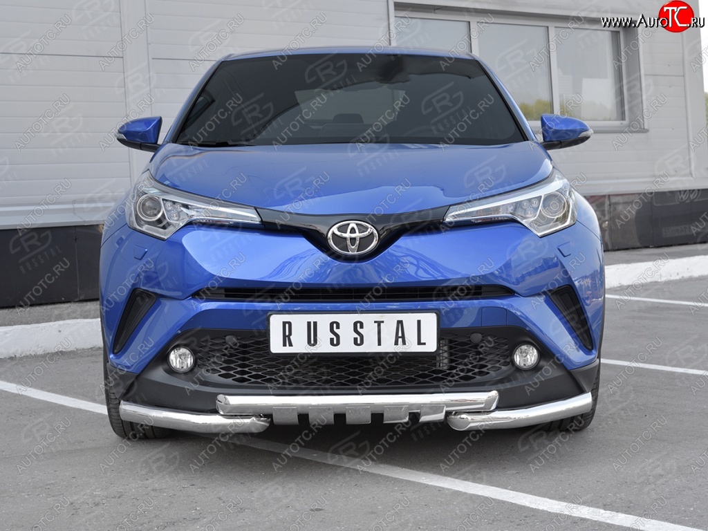 23 549 р. Защита переднего бампера (Ø63 мм с клыками, нержавейка) SLITKOFF  Toyota C-HR  NGX10, ZGX10 (2016-2019) дорестайлинг  с доставкой в г. Пермь