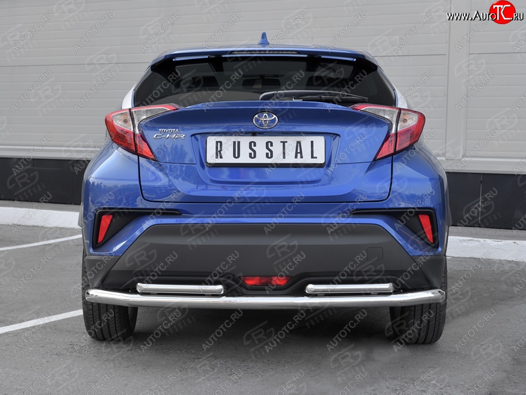 17 999 р. Защита заднего бампера (2 трубы Ø63 и 42 мм, нержавейка) SLITKOFF Toyota C-HR NGX10, ZGX10 дорестайлинг (2016-2019)  с доставкой в г. Пермь