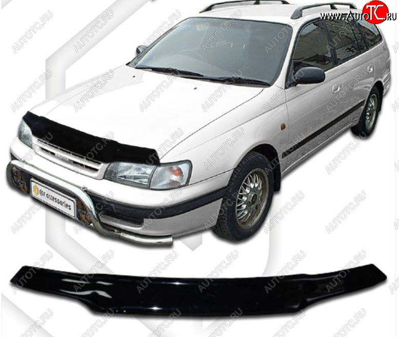 1 899 р. Дефлектор капота CA-Plastiс  Toyota Caldina  T190 (1992-1997) дорестайлинг универсал, рестайлинг универсал (Classic черный, Без надписи)  с доставкой в г. Пермь
