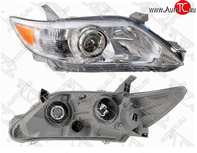 5 799 р. Правая фара SAT (не ксенон / без корректора, хром, с желтым поворотом) Toyota Camry XV40 рестайлинг (2009-2011)  с доставкой в г. Пермь