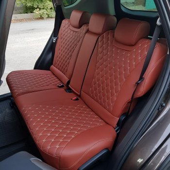 13 649 р. Чехлы для сидений Lord Autofashion Байрон (экокожа) Toyota Camry XV70 дорестайлинг (2017-2021) (Коричневый, вставка коричневая, строчка бежевая)  с доставкой в г. Пермь. Увеличить фотографию 3