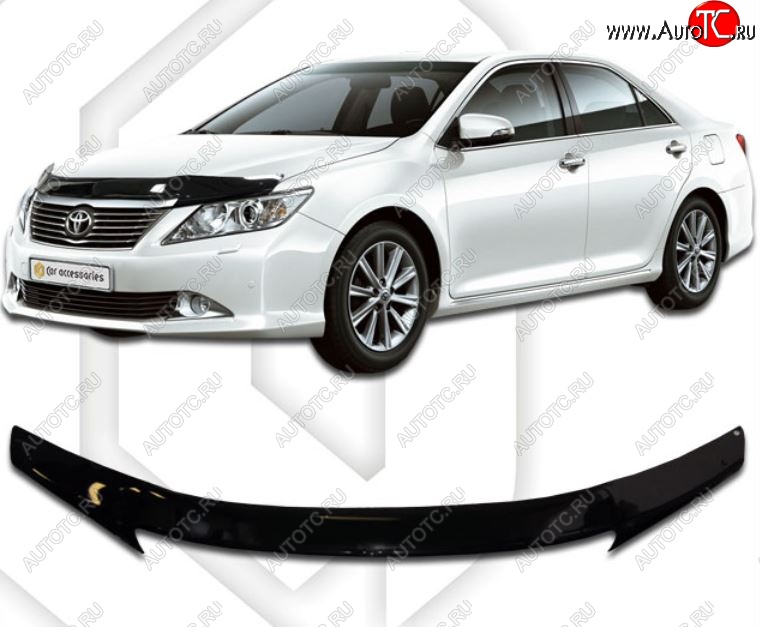 2 159 р. Дефлектор капота (Euro) CA-Plastiс  Toyota Camry  XV50 (2011-2014) дорестайлинг (Classic черный, Без надписи)  с доставкой в г. Пермь