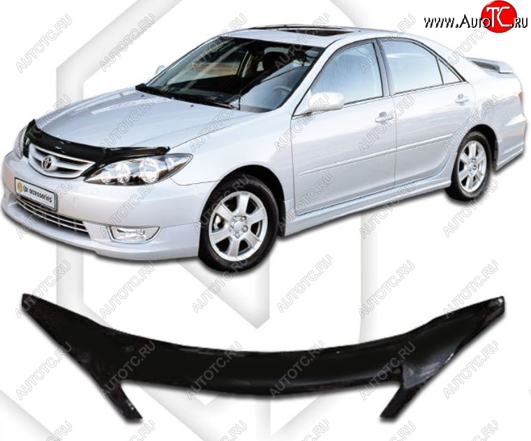 2 199 р. Дефлектор капота CA-Plastiс exclusive  Toyota Camry  XV30 (2004-2006) рестайлинг (Classic черный, Без надписи)  с доставкой в г. Пермь