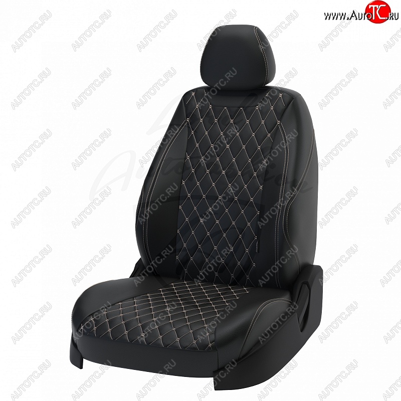 19 649 р. Чехлы для сидений Lord Autofashion Байрон (экокожа) Toyota Camry XV40 дорестайлинг (2006-2008) (Чёрный, вставка чёрная, строчка бежевая)  с доставкой в г. Пермь