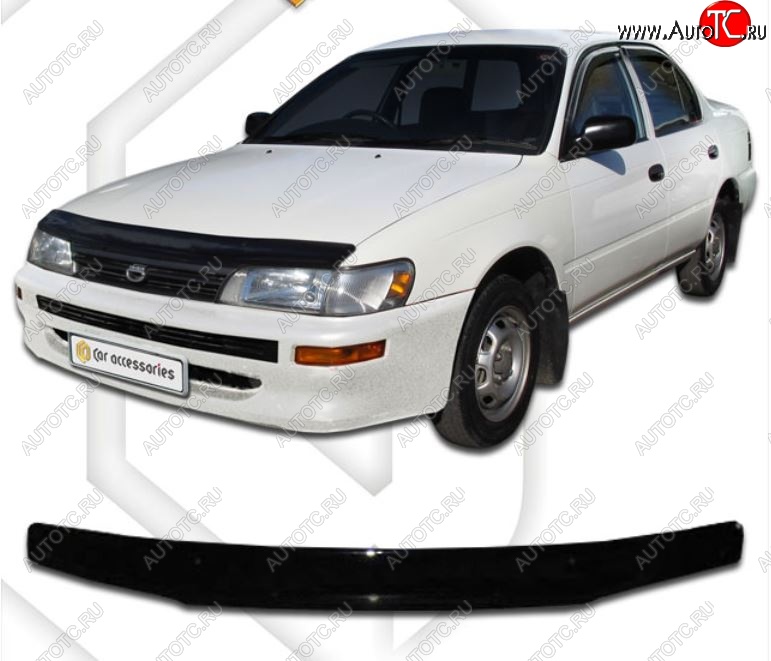 1 899 р. Дефлектор капота CA-Plastiс  Toyota Corolla  E110 (1991-1995) седан дорестайлинг (Classic черный, Без надписи)  с доставкой в г. Пермь