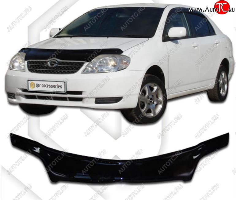 2 159 р. Дефлектор капота CA-Plastiс  Toyota Corolla  E120 (2000-2004) седан дорестайлинг (Classic черный, Без надписи)  с доставкой в г. Пермь