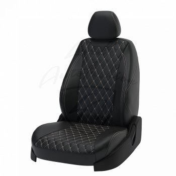 Чехлы для сидений Lord Autofashion Байрон (экокожа) Toyota Corolla E180 дорестайлинг (2013-2016) (Чёрный, вставка чёрная, строчка бежевая)