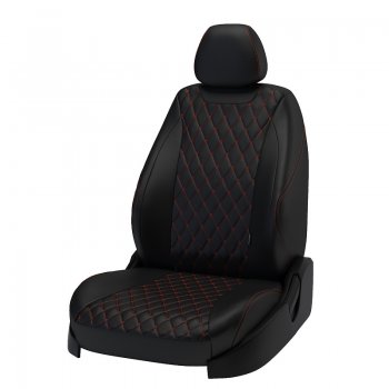Чехлы для сидений Lord Autofashion Байрон (экокожа) Toyota Corolla E180 дорестайлинг (2013-2016) (Чёрный, вставка чёрная, строчка красная)
