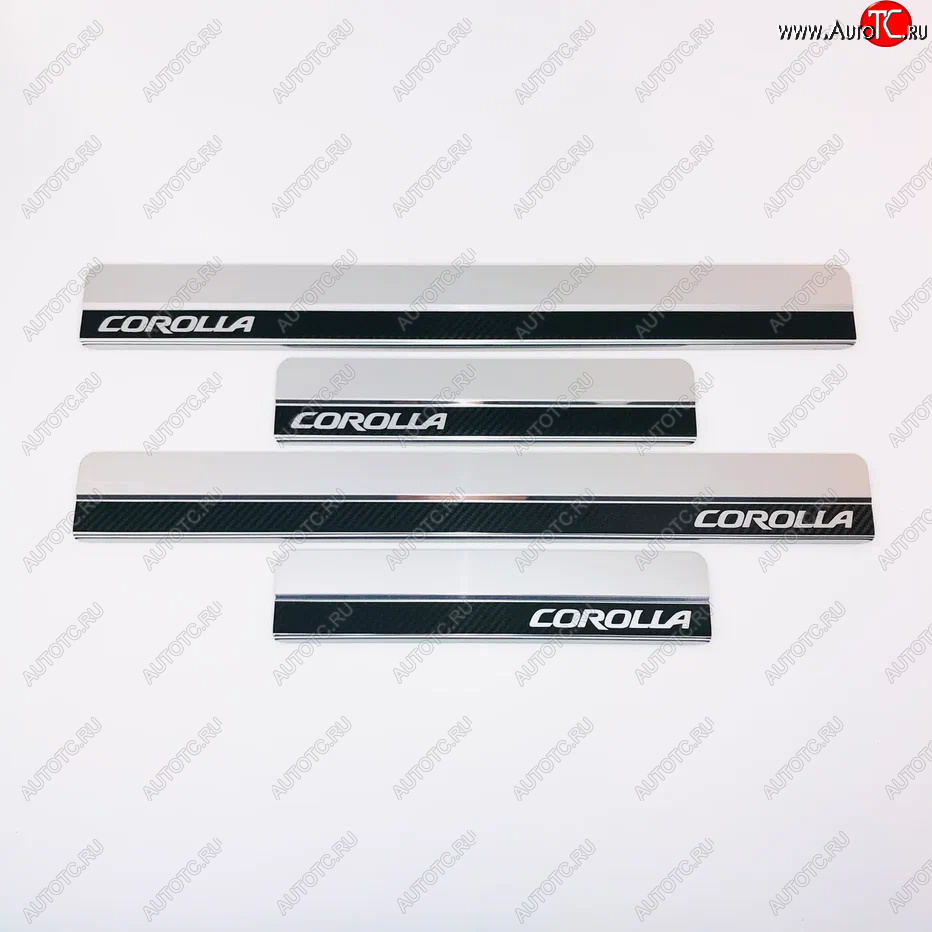 2 499 р. Накладки порожков салона INOX  Toyota Corolla  E210 (2018-2022) седан дорестайлинг, универсал дорестайлинг, хэтчбэк 5 дв. дорестайлинг (Нержавеющая сталь + карбон)  с доставкой в г. Пермь